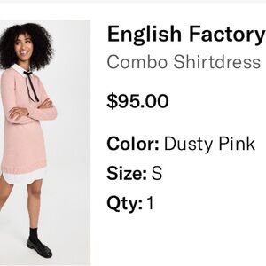 English Factory Dusty Pink knit dress with tie collar